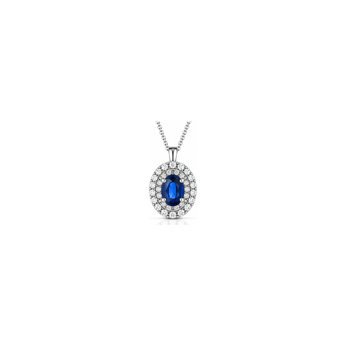 Collana con Diamanti Naturali e Zaffiro in Oro Bianco 18kt