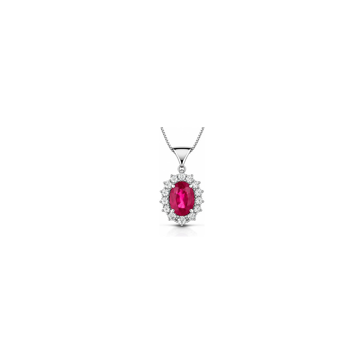 Collana con Diamanti Naturali e Rubino in Oro Bianco 18kt