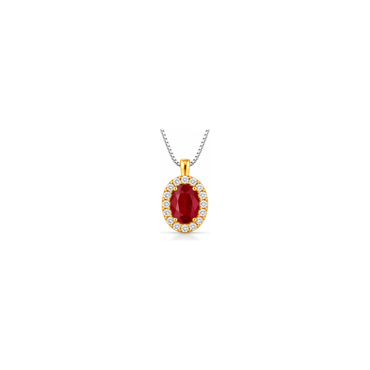 Collana Royal Og con Diamanti Naturali e Rubino in Oro Giallo 18kt