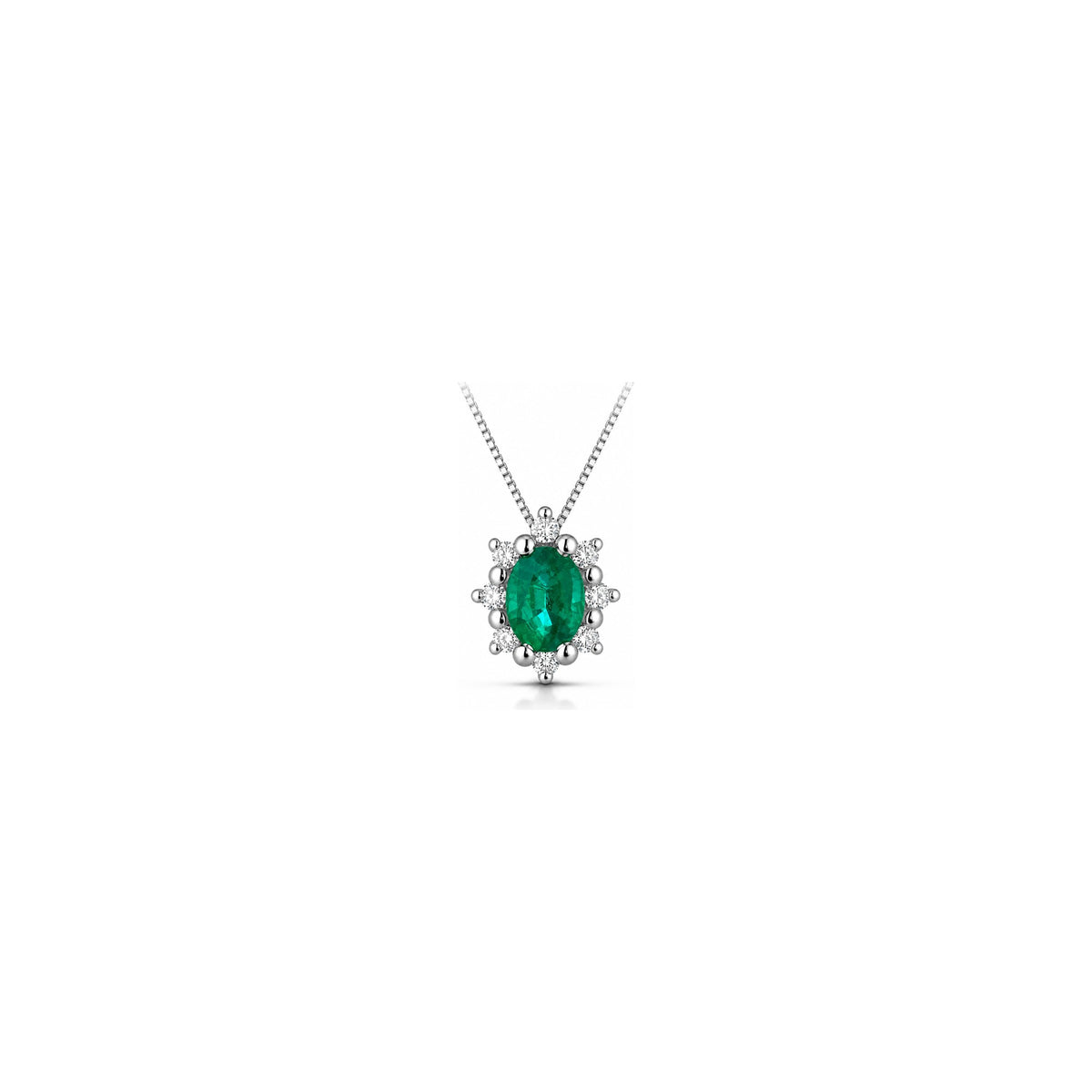 Collana Vera con Diamanti Naturali e Smeraldo in Oro Bianco 18kt