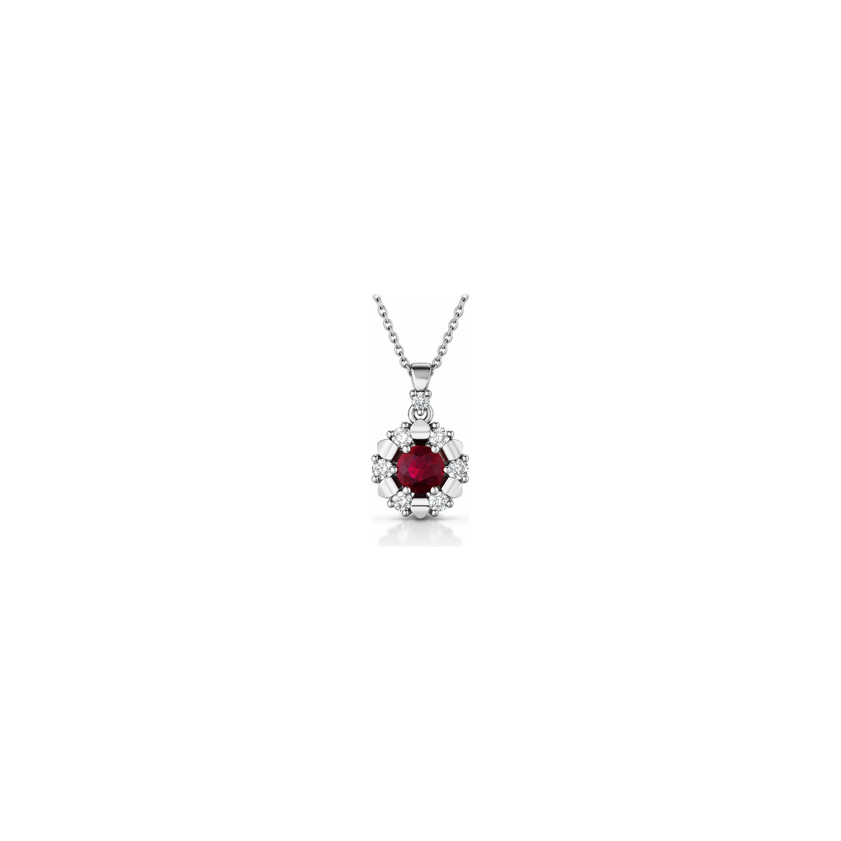 Collana Tonda con Diamanti Naturali e Rubino in Oro Bianco 18kt