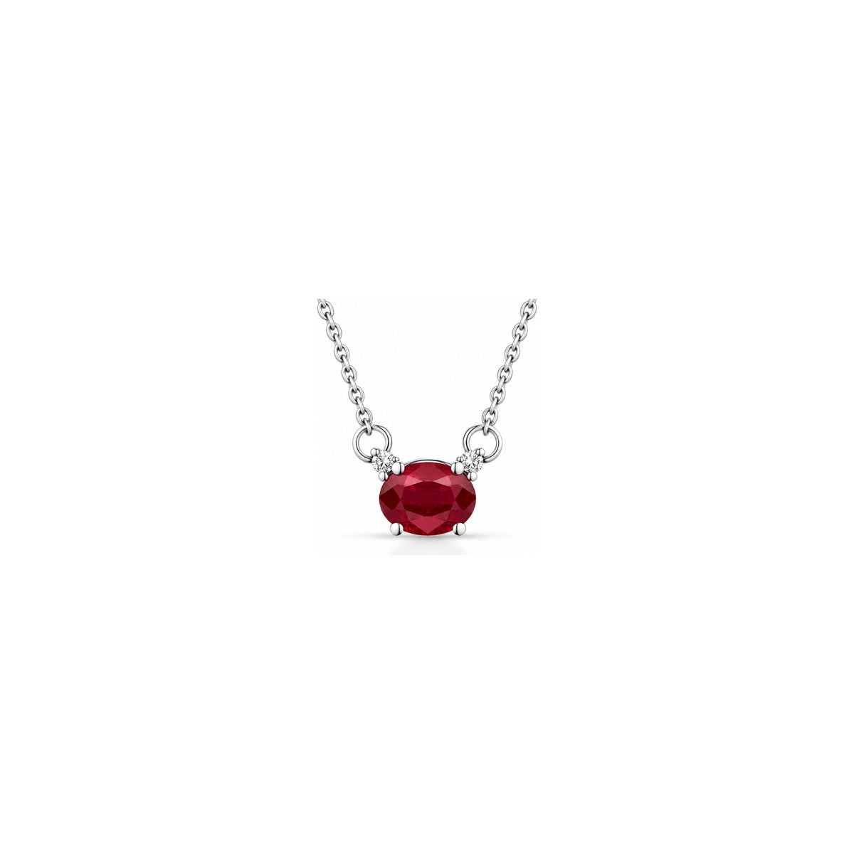 Collana con Diamanti Naturali e Rubino in Oro Bianco 18kt