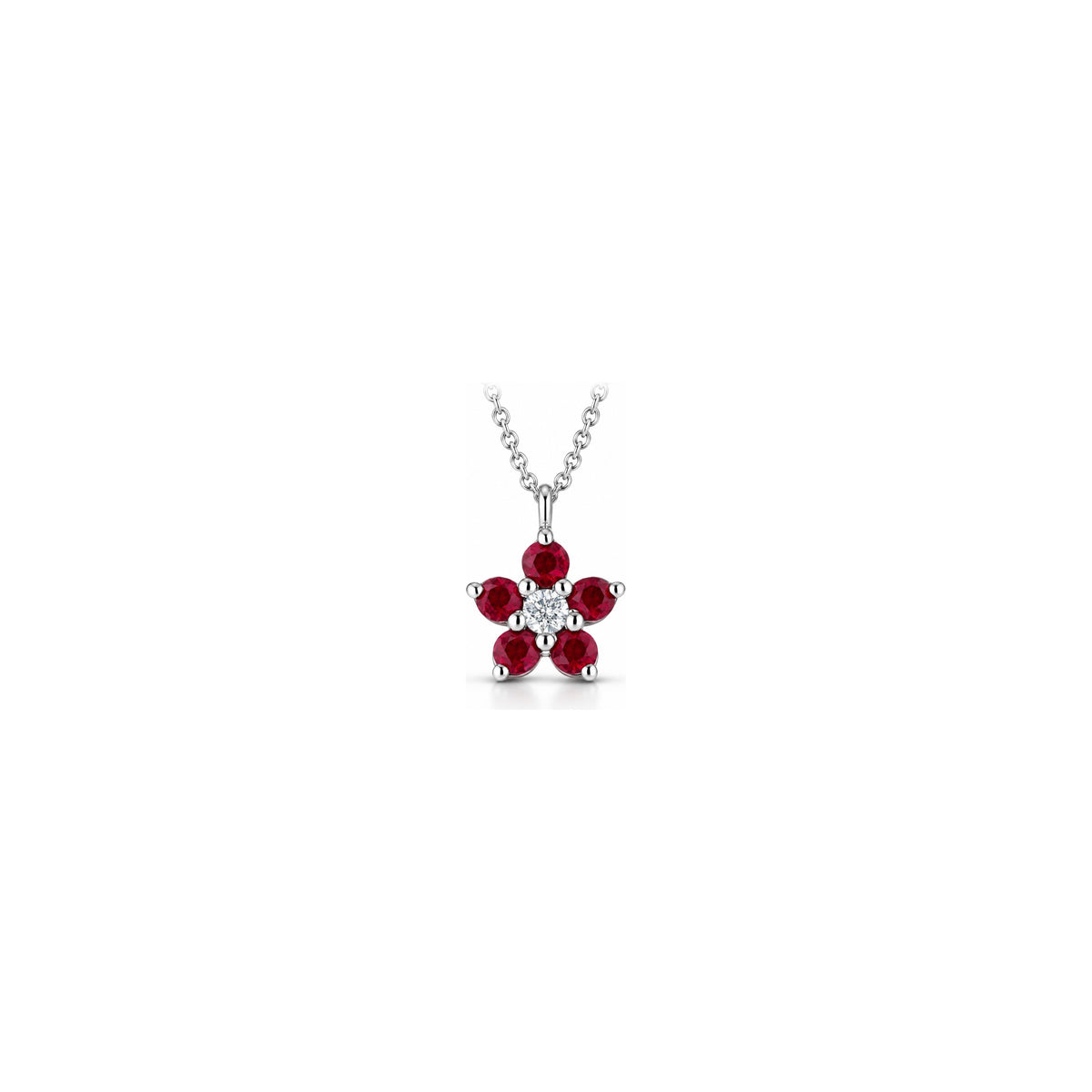 Collana con Diamanti Naturali e Rubino in Oro Bianco 18kt