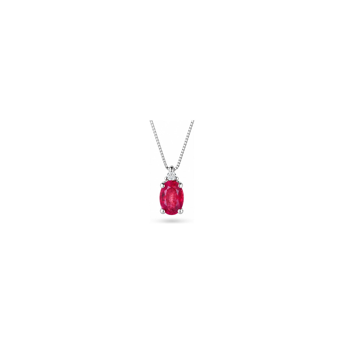 Collana Stone con Diamanti Naturali e Rubino in Oro Bianco 18kt