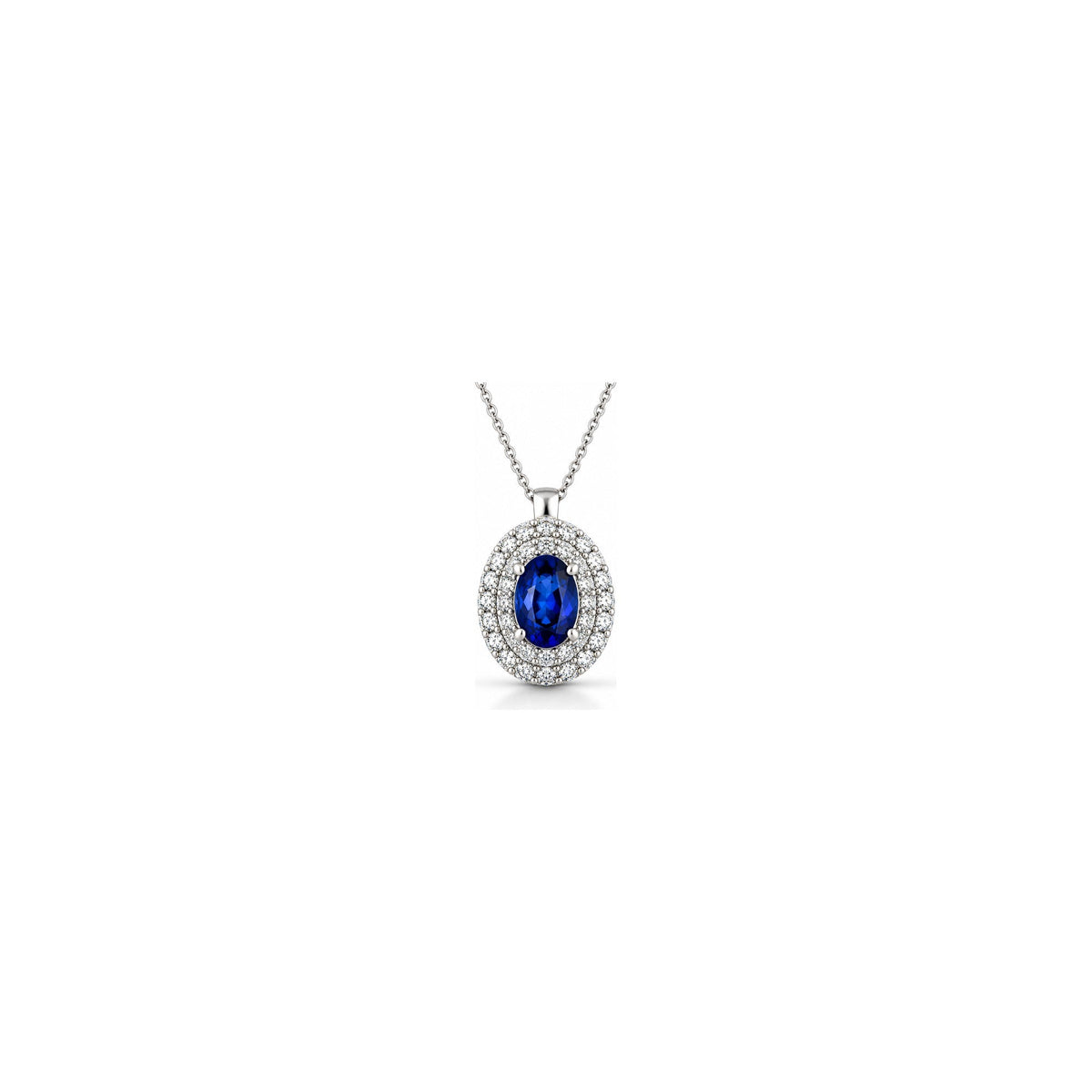 Collana Ovale con Diamanti Naturali e Zaffiro in Oro Bianco 18kt