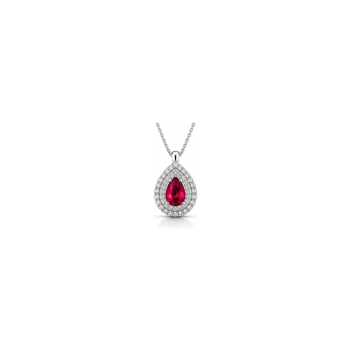 Collana Goccia con Diamanti Naturali e Rubino in Oro Bianco 18kt
