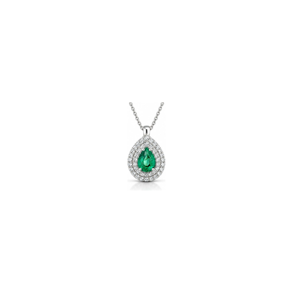 Collana Goccia con Diamanti Naturali e Smeraldo in Oro Bianco 18kt