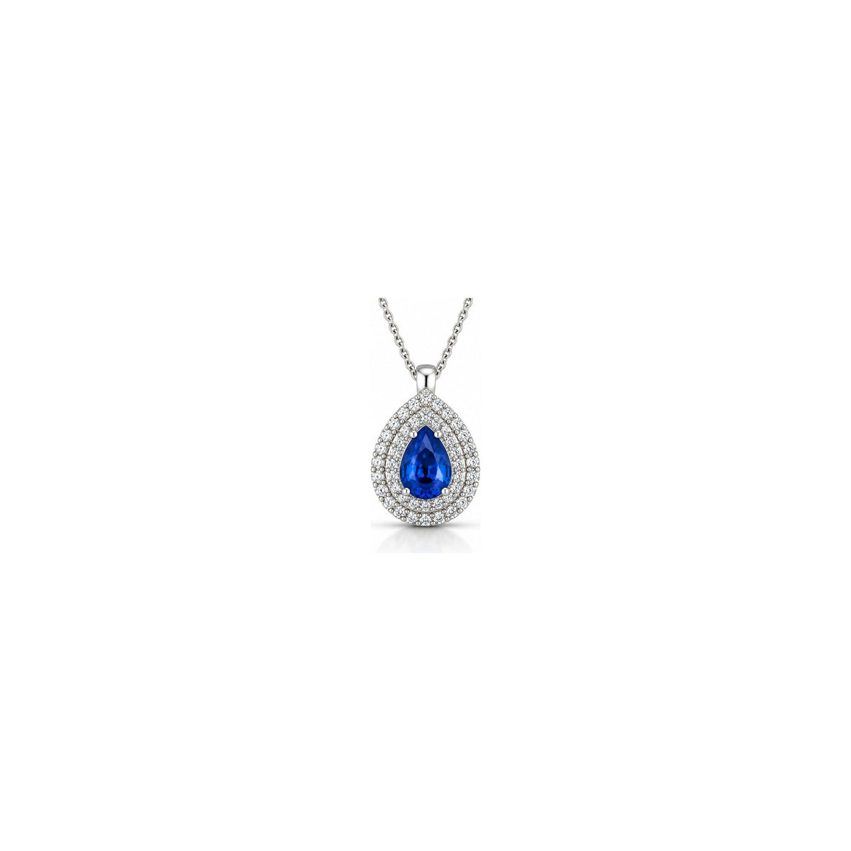 Collana Goccia con Diamanti Naturali e Zaffiro in Oro Bianco 18kt