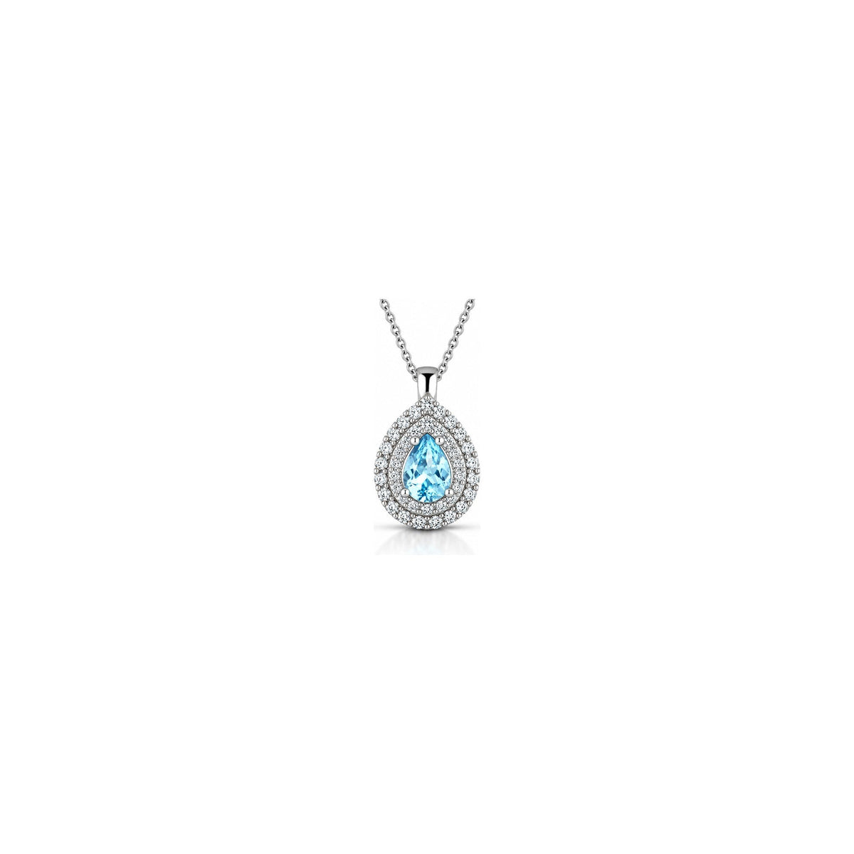 Collana Goccia con Diamanti Naturali e Acquamarina in Oro Bianco 18kt