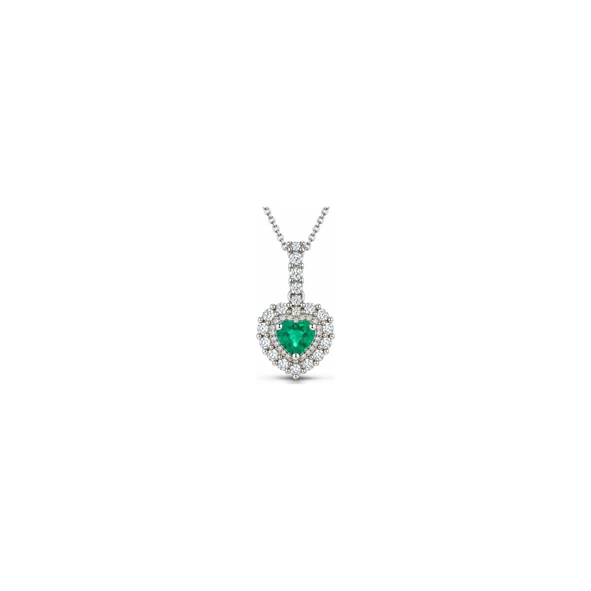 Collana Cuore con Diamanti Naturali e Smeraldo in Oro Bianco 18kt