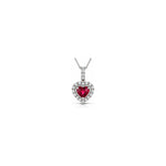 Collana Cuore con Diamanti Naturali e Rubino in Oro Bianco 18kt
