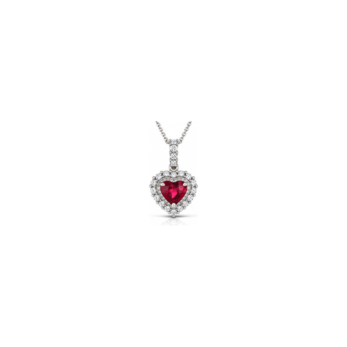 Collana Cuore con Diamanti Naturali e Rubino in Oro Bianco 18kt