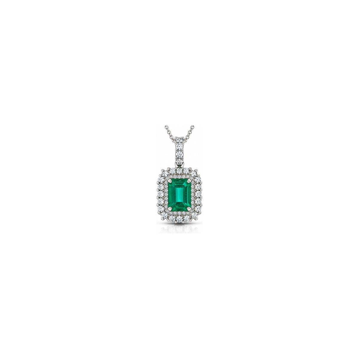 Collana Cuore con Diamanti Naturali e Smeraldo in Oro Bianco 18kt