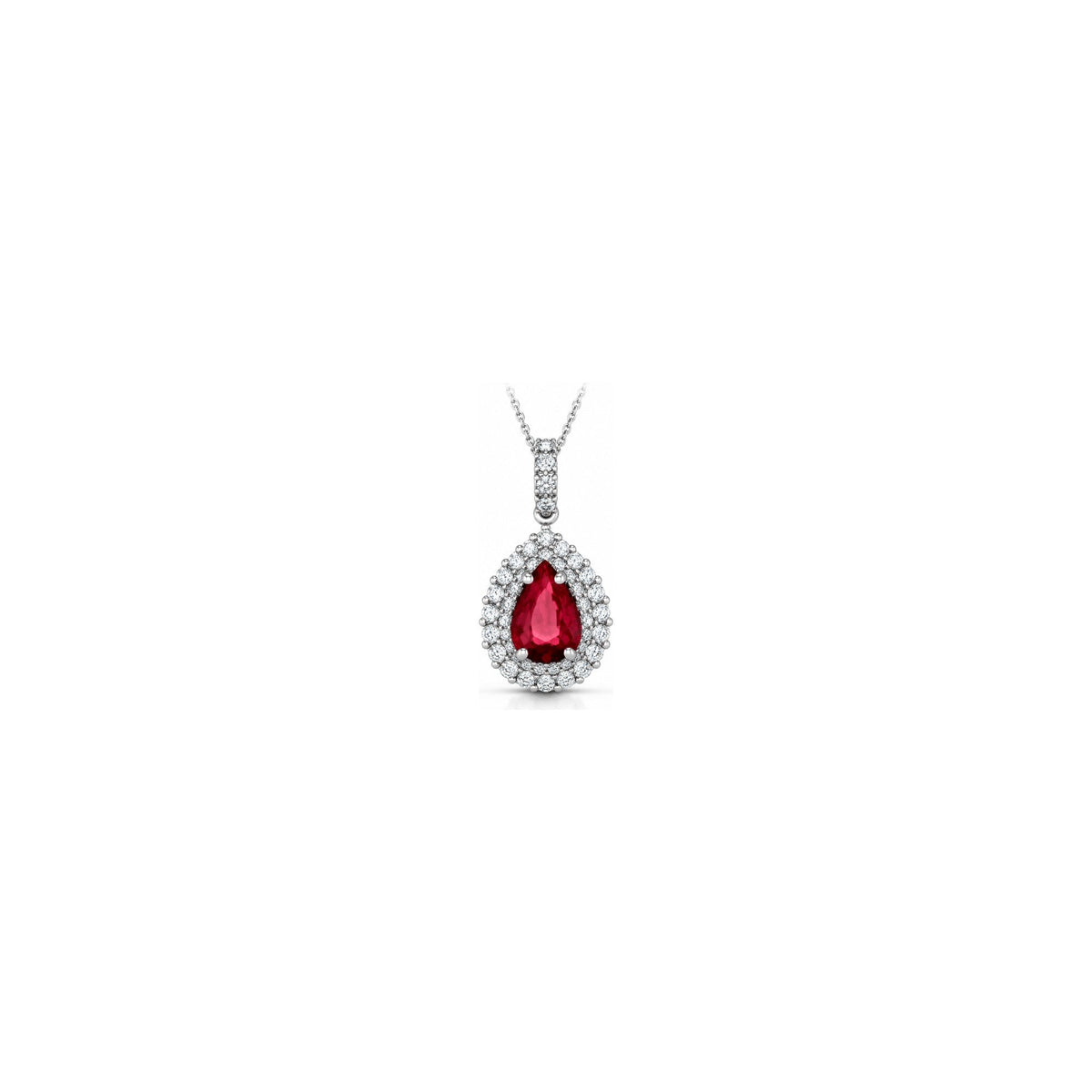 Collana Goccia con Diamanti Naturali e Rubino in Oro Bianco 18kt