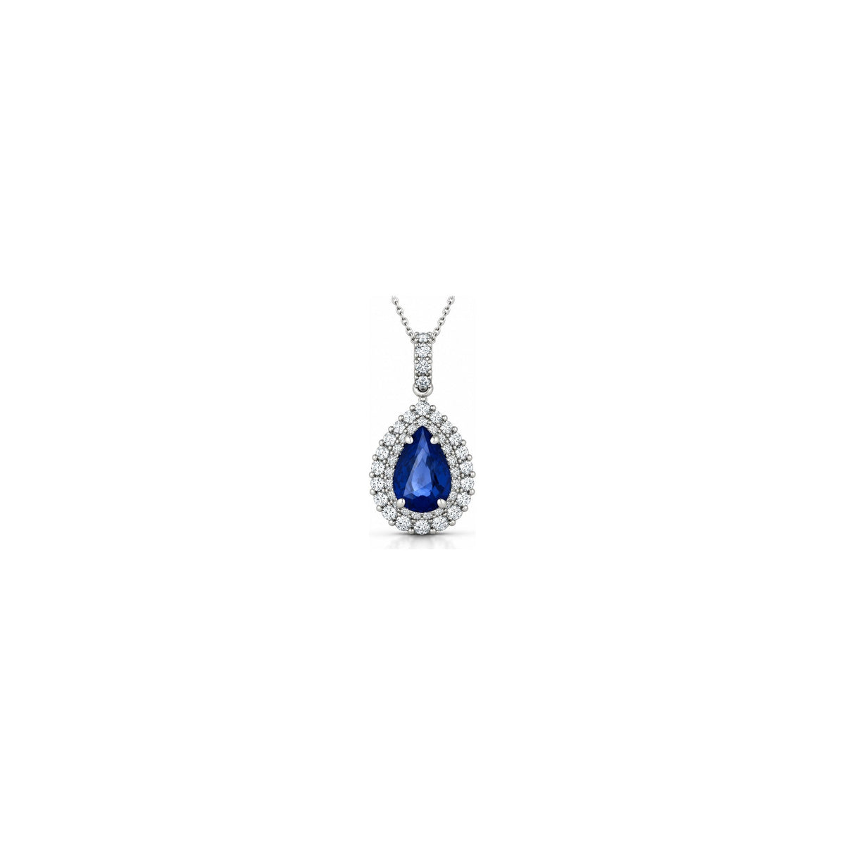 Collana Goccia con Diamanti Naturali e Zaffiro in Oro Bianco 18kt