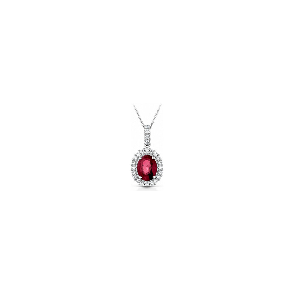 Collana Ovale con Diamanti Naturali e Rubino in Oro Bianco 18kt
