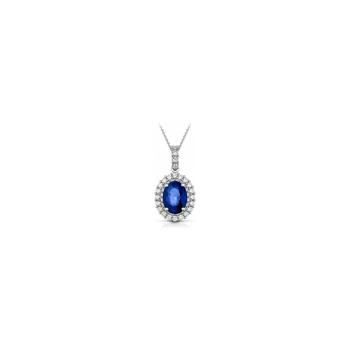 Collana Ovale con Diamanti Naturali e Zaffiro in Oro Bianco 18kt