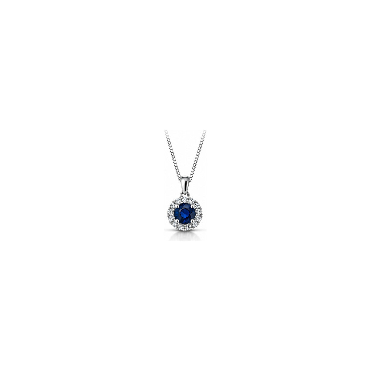Collana Halo con Diamanti Naturali e Zaffiro in Oro Bianco 18kt