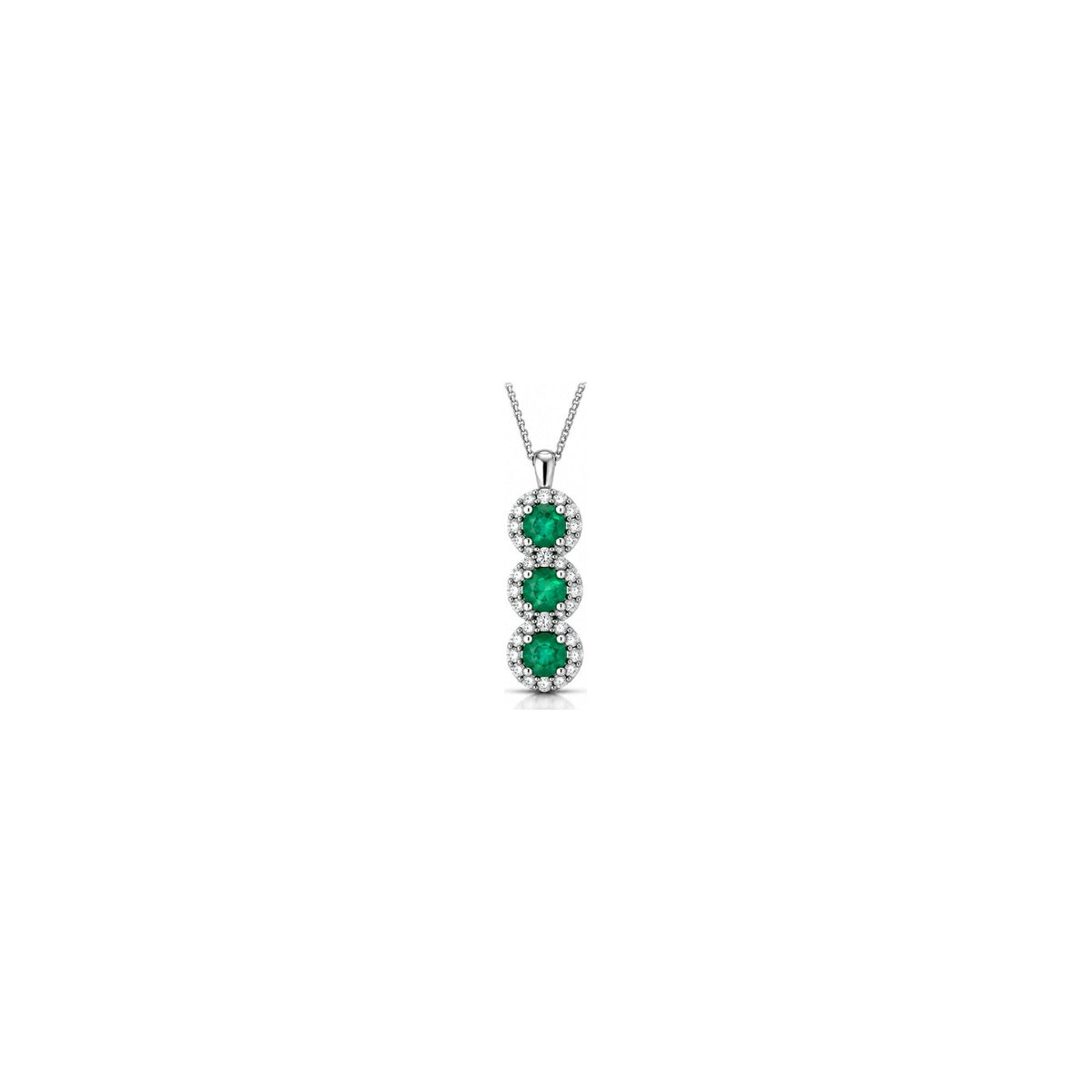 Collana Halo con Diamanti Naturali e Smeraldo in Oro Bianco 18kt