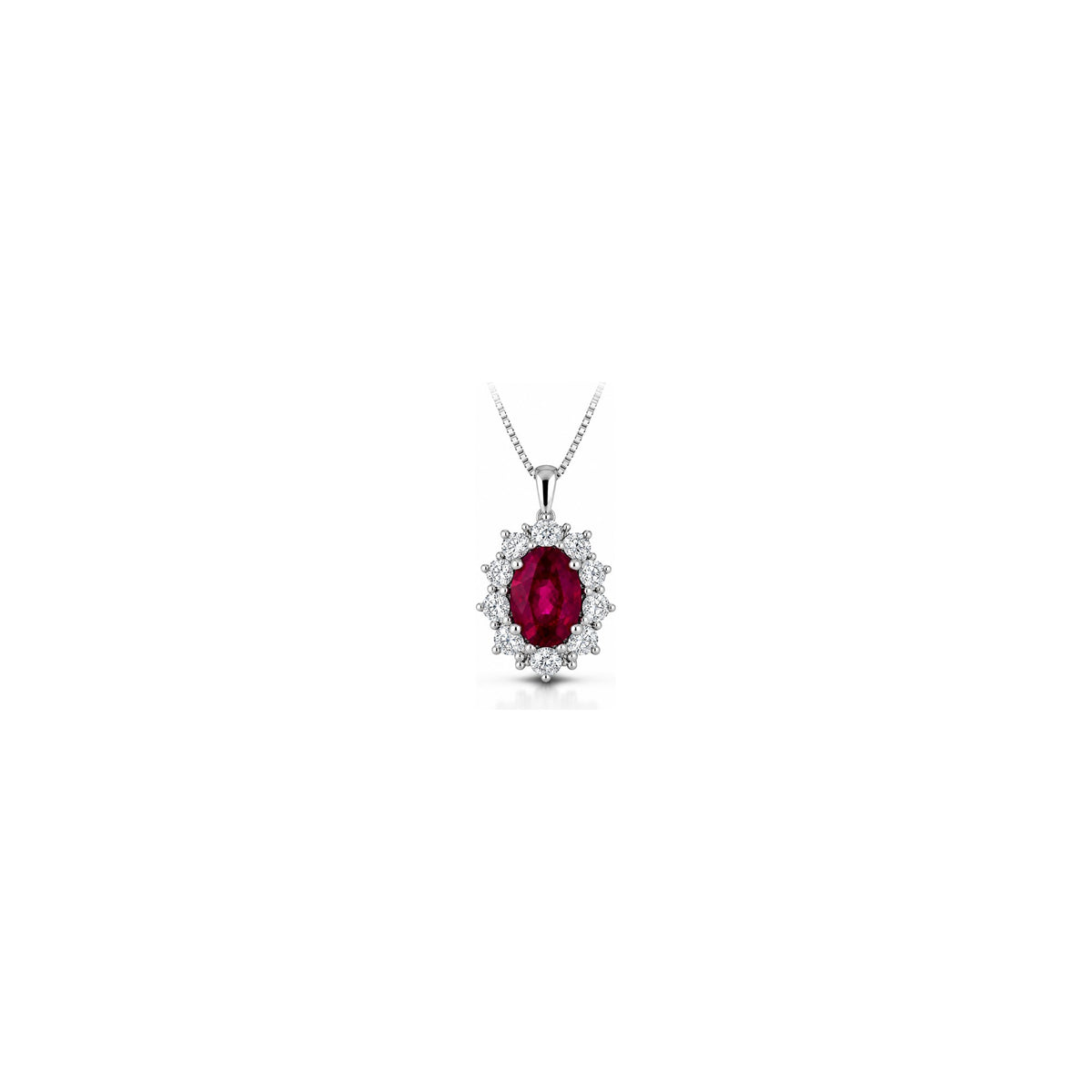 Collana con Diamanti Naturali e Rubino in Oro Bianco 18kt
