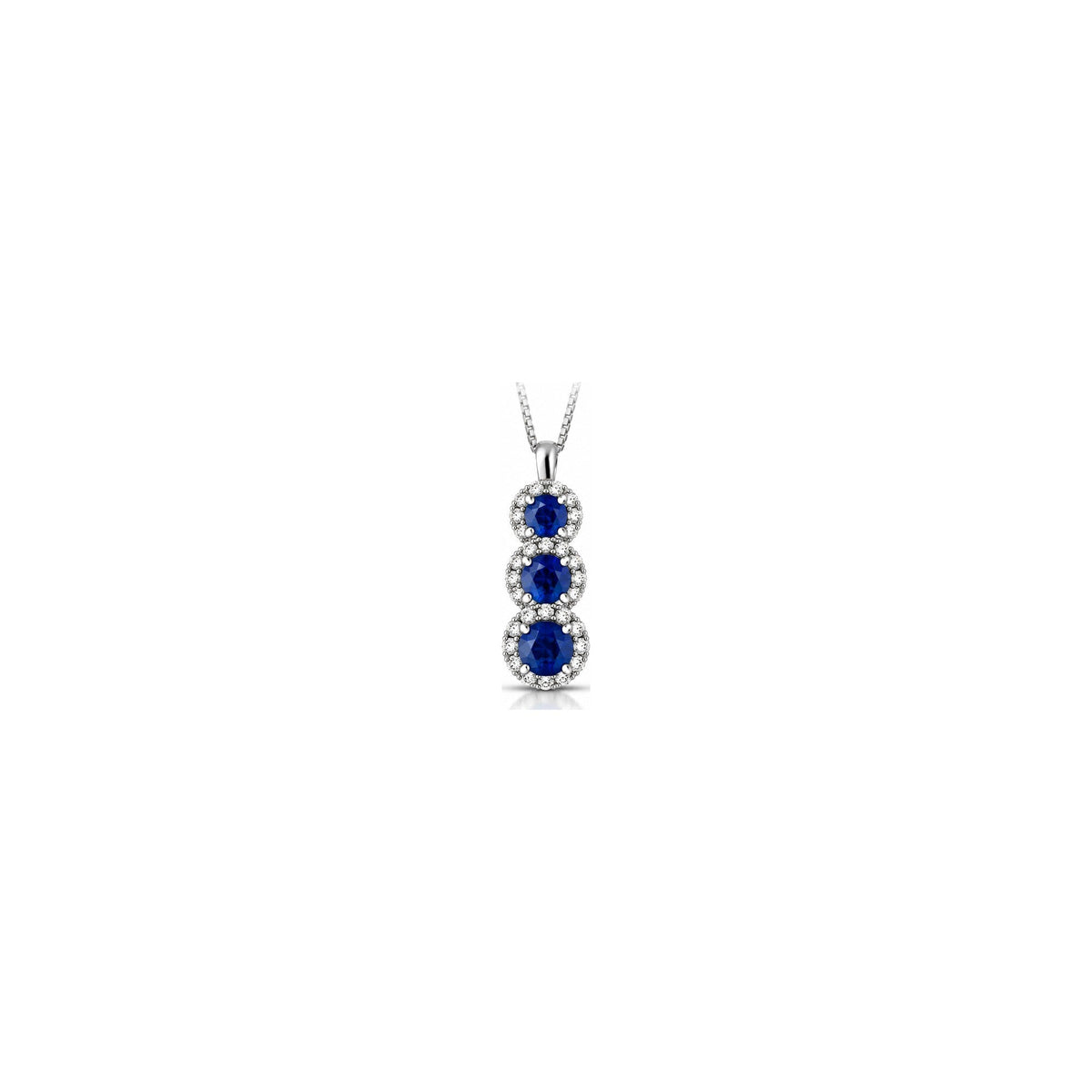 Collana Halo con Diamanti Naturali e Zaffiro in Oro Bianco 18kt