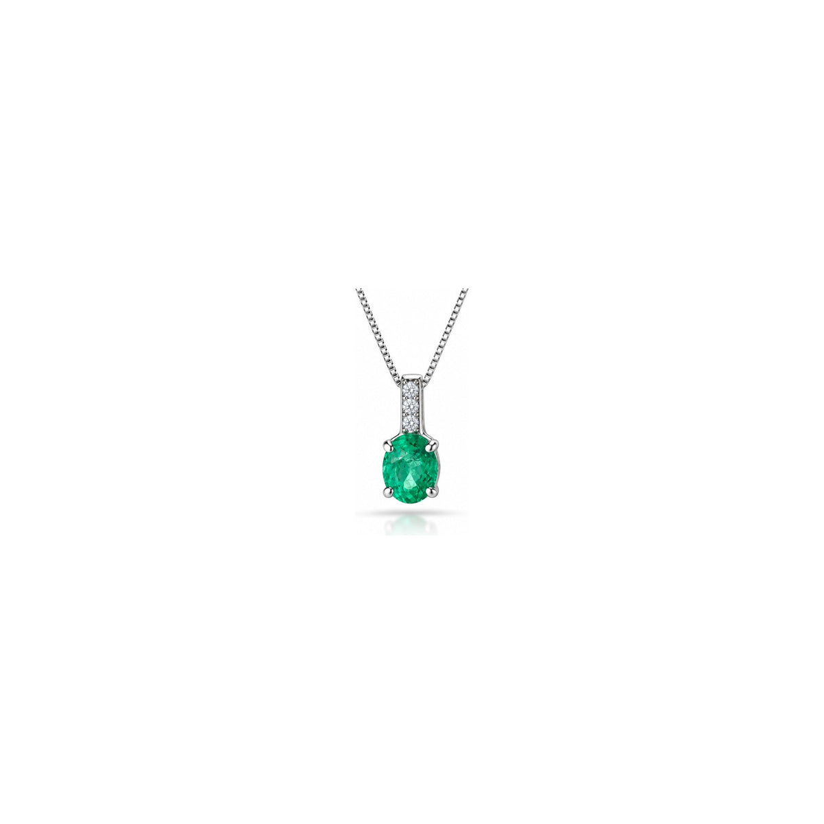 Collana Verticale con Diamanti Naturali e Smeraldo in Oro Bianco 18kt