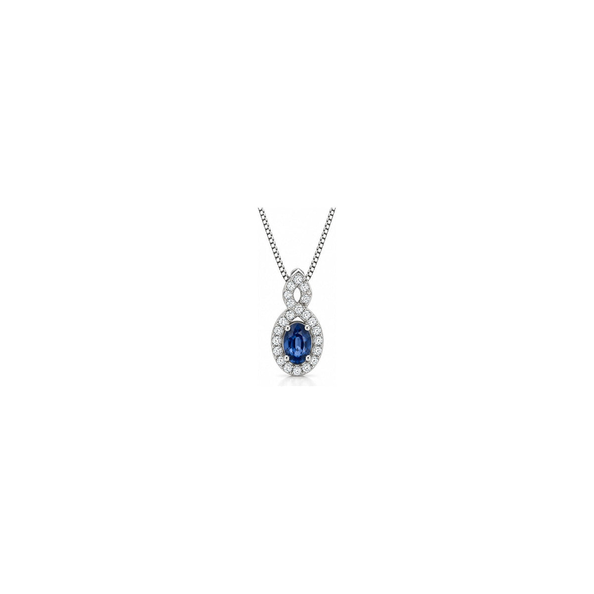Collana Intrecciato con Diamanti Naturali e Zaffiro in Oro Bianco 18kt