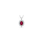 Collana Halo Ovale con Diamanti Naturali e Rubino in Oro Bianco 18kt