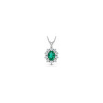 Collana Halo Ovale con Diamanti Naturali e Smeraldo in Oro Bianco 18kt