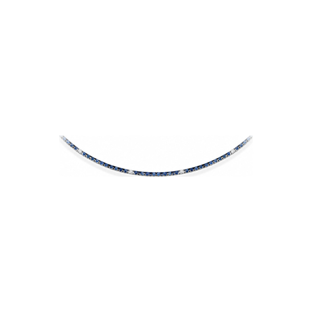 Collana Tennis Piramidale Light con Diamanti Naturali e Zaffiro Oro Bianco 18kt 42cm AuriA