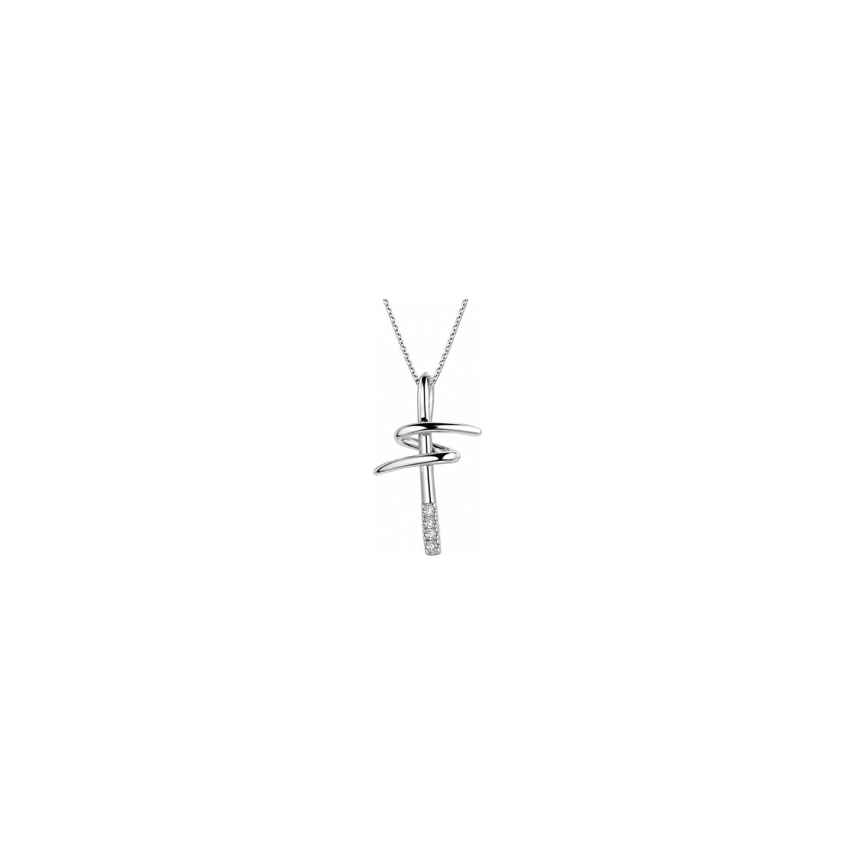 Cruz de mujer estilizada con diamantes naturales en oro blanco de 18kt AuriA
