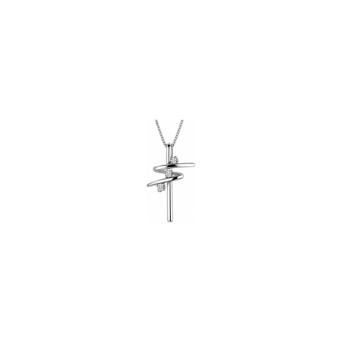 Cruz de mujer estilizada con diamantes naturales en oro blanco de 18kt AuriA
