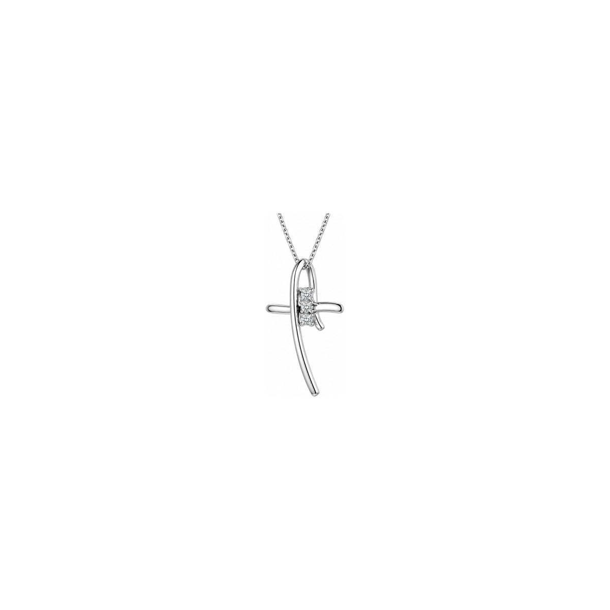 Cruz de mujer estilizada con diamantes naturales en oro blanco de 18kt AuriA