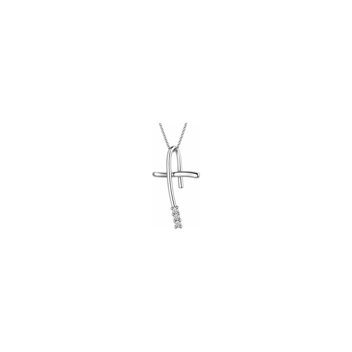 Cruz de mujer estilizada con diamantes naturales en oro blanco de 18kt AuriA