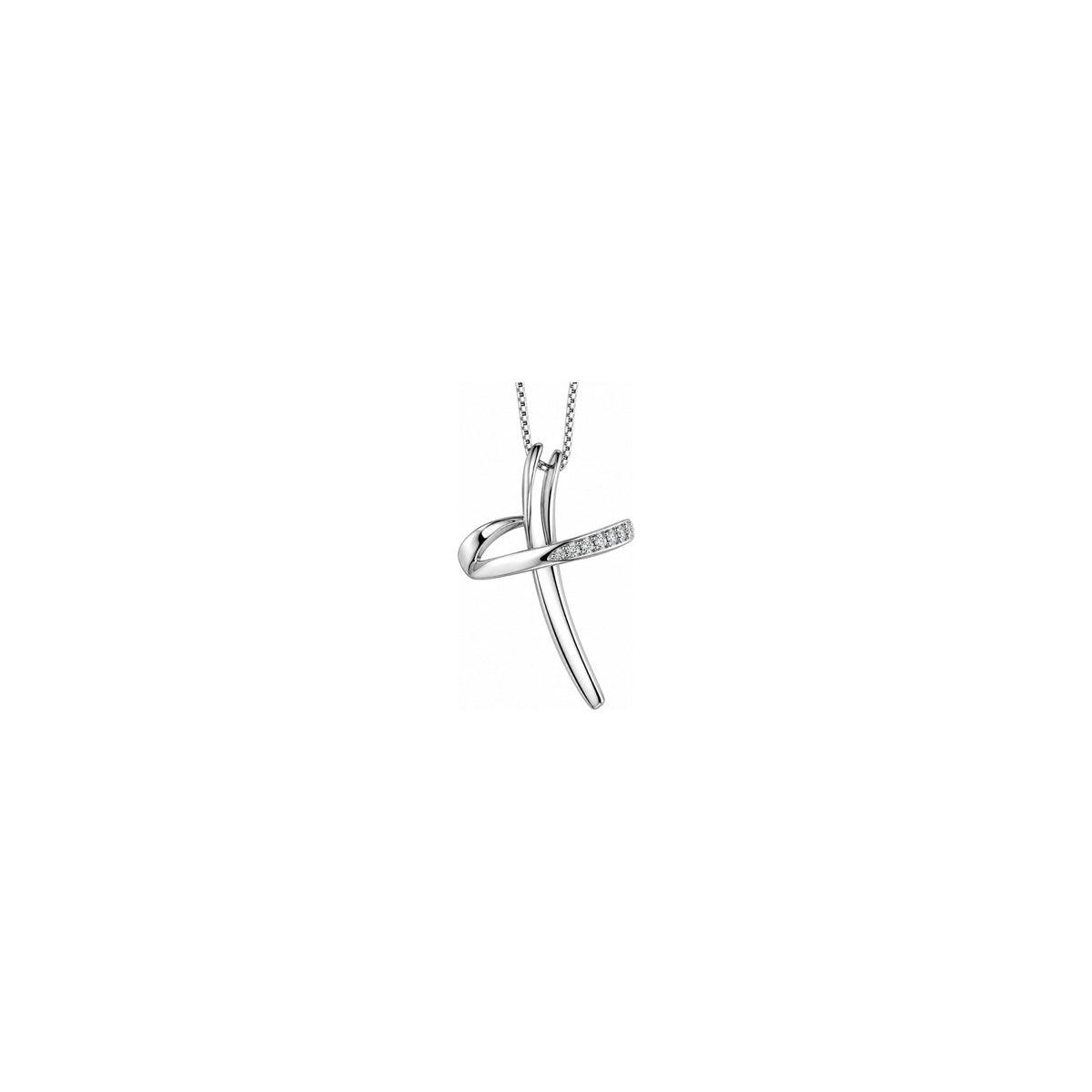 Cruz de mujer estilizada con diamantes naturales en oro blanco de 18kt AuriA