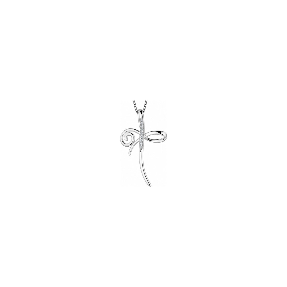 Cruz de Mujer Estilizada con Diamantes Naturales en Oro Blanco de 18kt AuriA