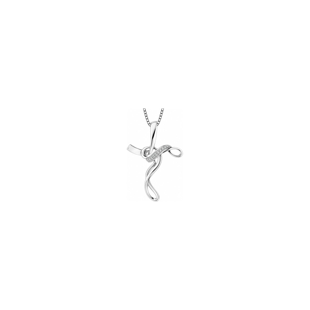 Cruz de mujer estilizada con diamantes naturales en oro blanco de 18kt AuriA