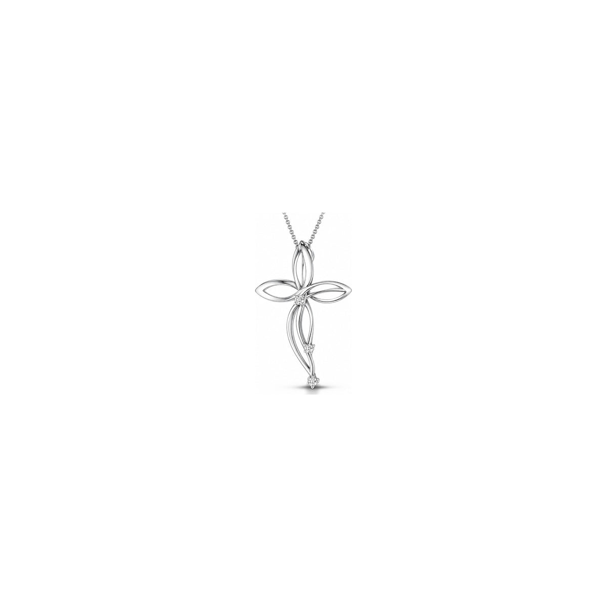Stylized Women's Cross with Natural Diamonds, 18kt White Gold AuriA