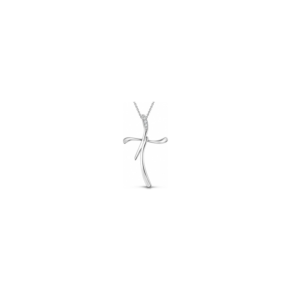 Stylized Women's Cross with Natural Diamonds, 18kt White Gold AuriA