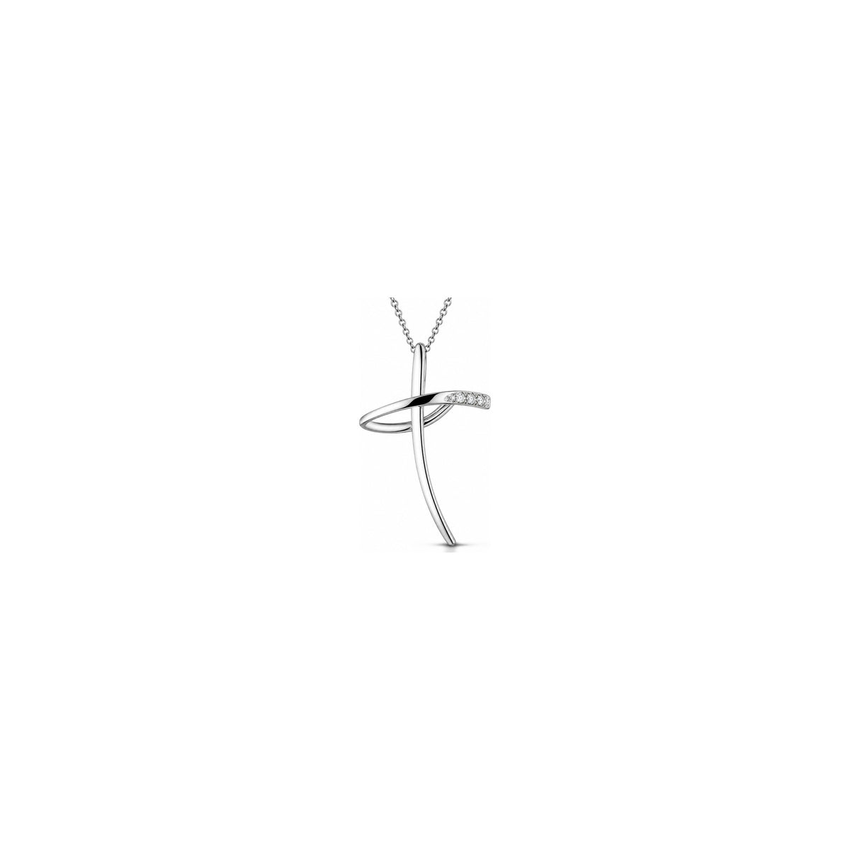 Stylized Women's Cross with Natural Diamonds, 18kt White Gold AuriA