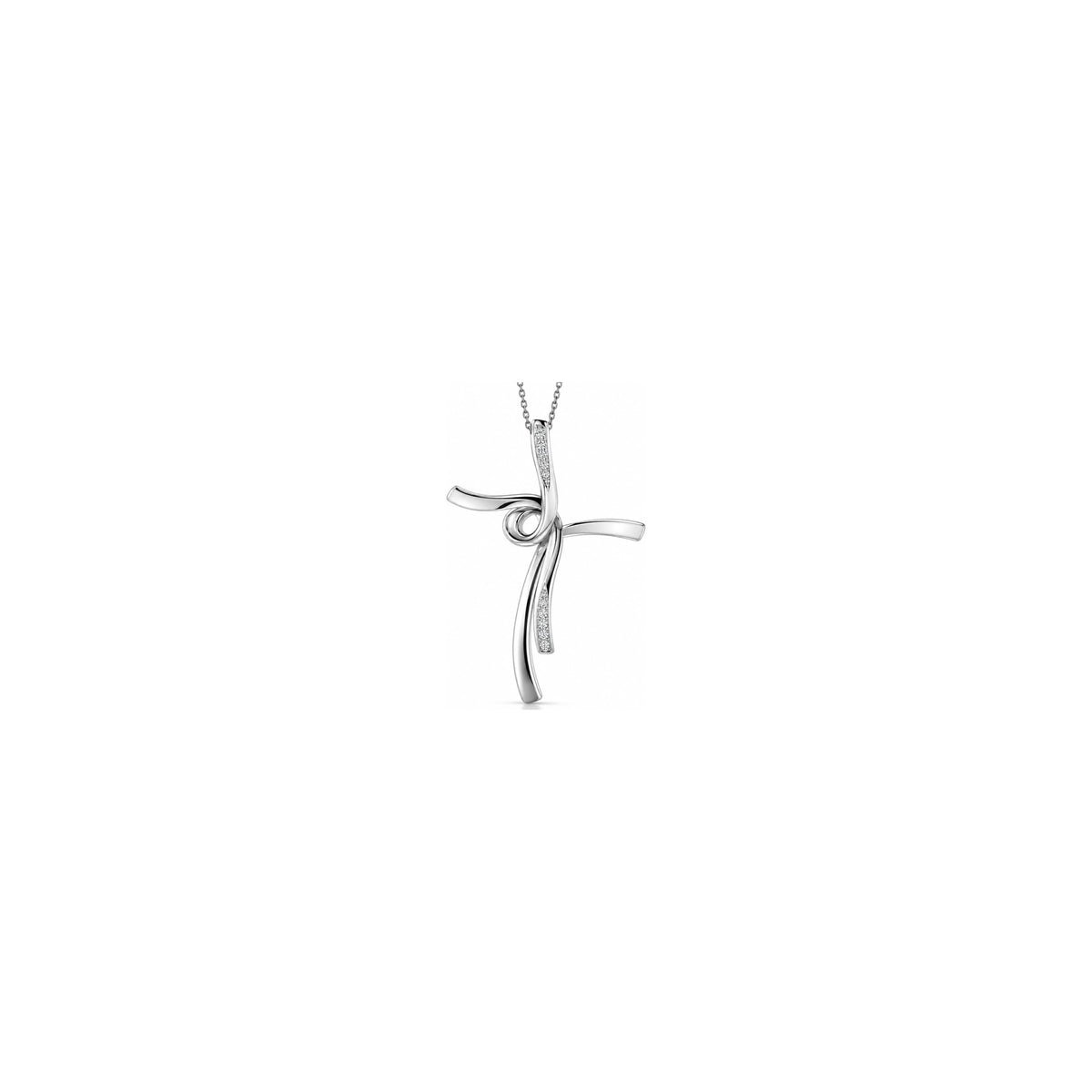 Cruz Mujer Estilizada con Diamantes Naturales Oro Blanco 18kt AuriA