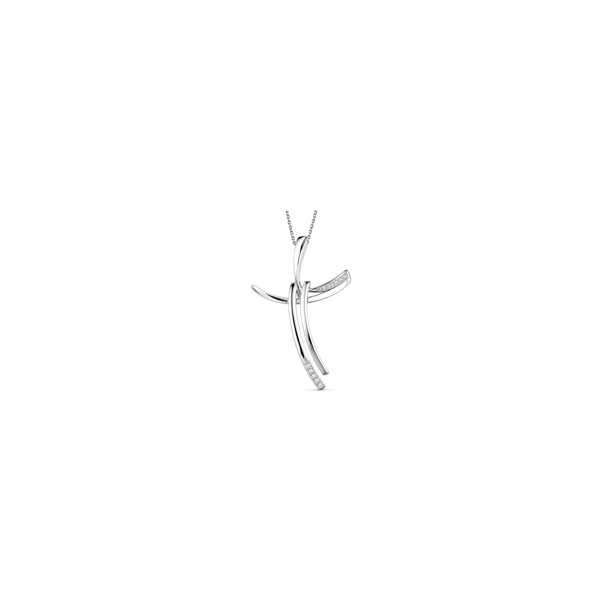 Cruz de mujer estilizada con diamantes naturales en oro blanco de 18kt AuriA
