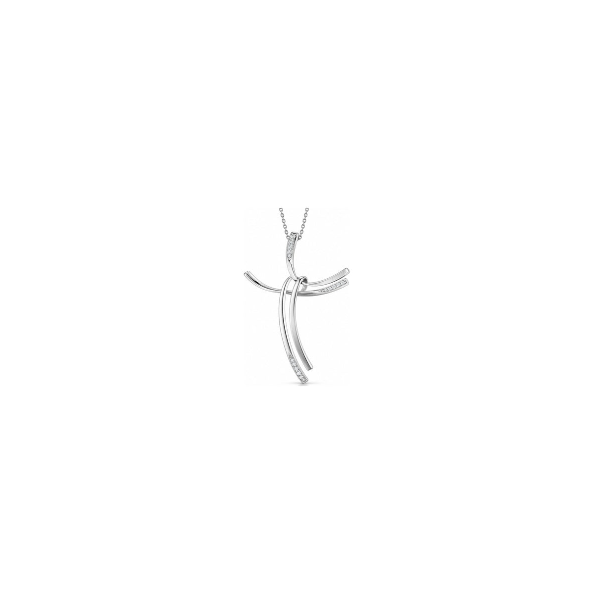 Cruz de mujer estilizada con diamantes naturales en oro blanco de 18kt AuriA