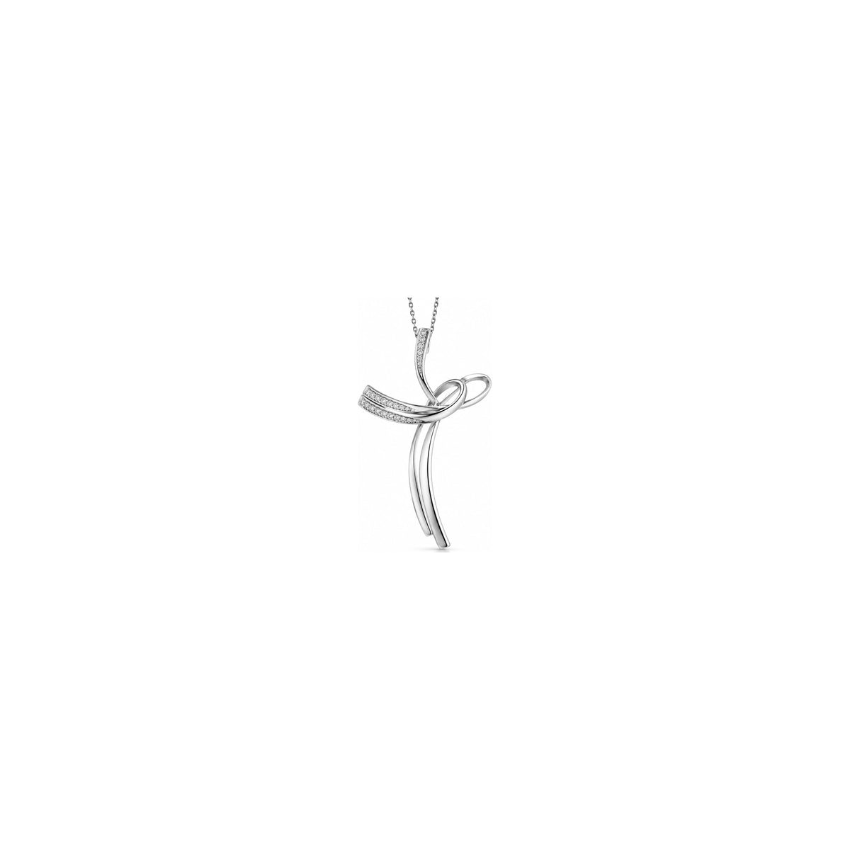 Cruz de mujer estilizada con diamantes naturales en oro blanco de 18kt AuriA