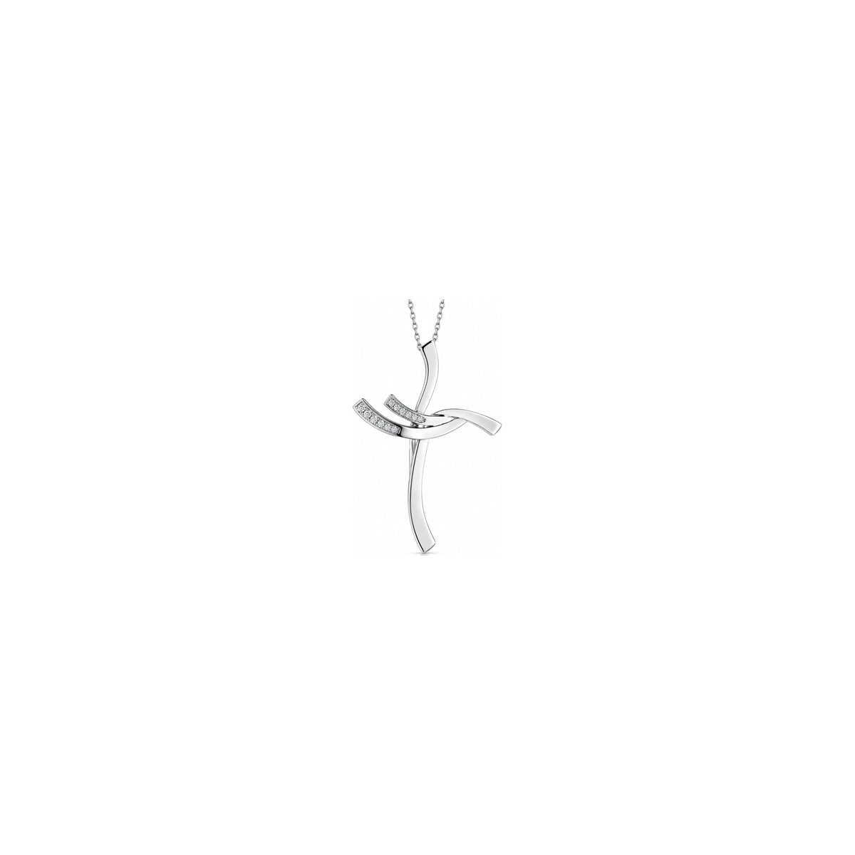 Croce Nastro Piegato con Diamanti Naturali in Oro 18kt