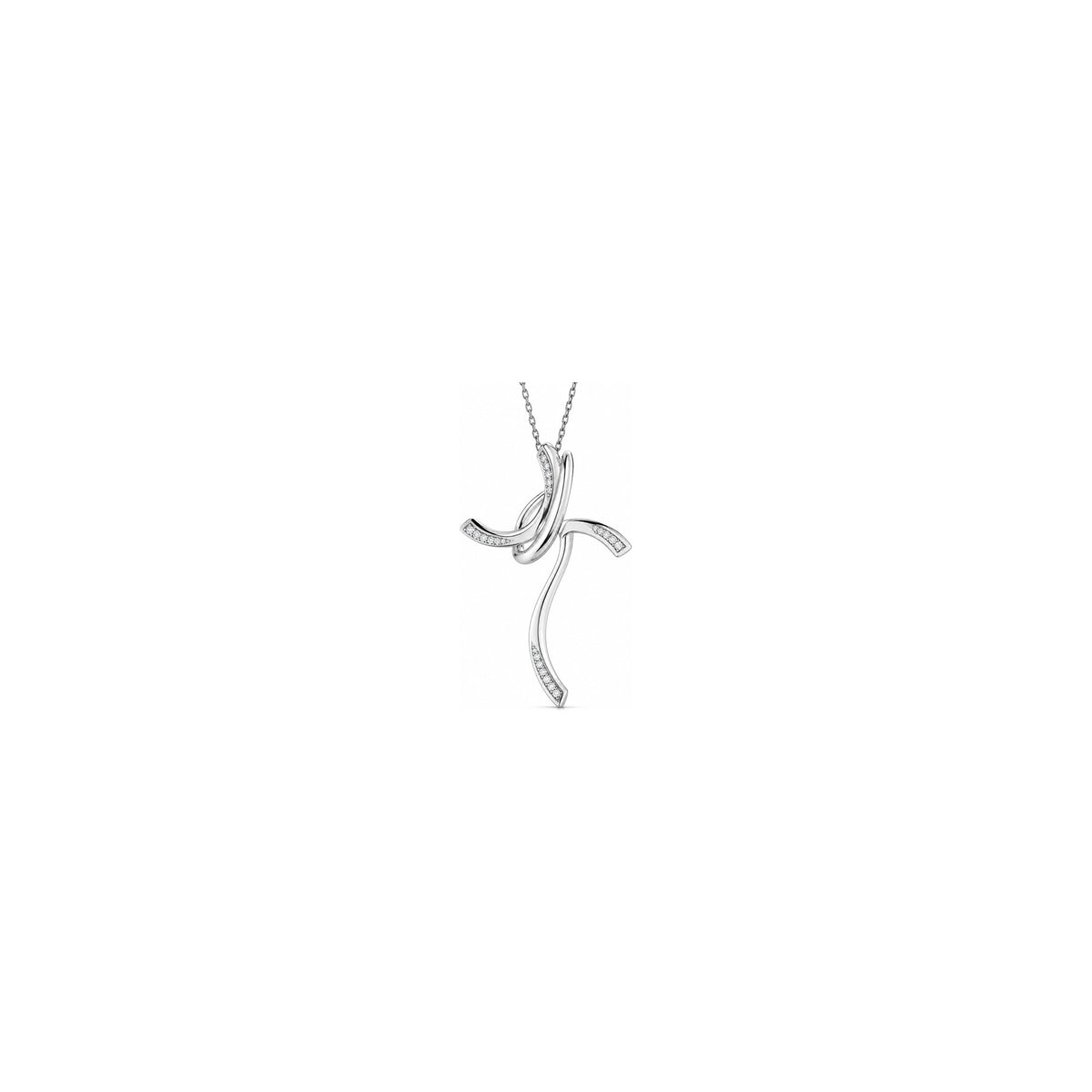 Stylized Women's Cross with Natural Diamonds, 18kt White Gold AuriA