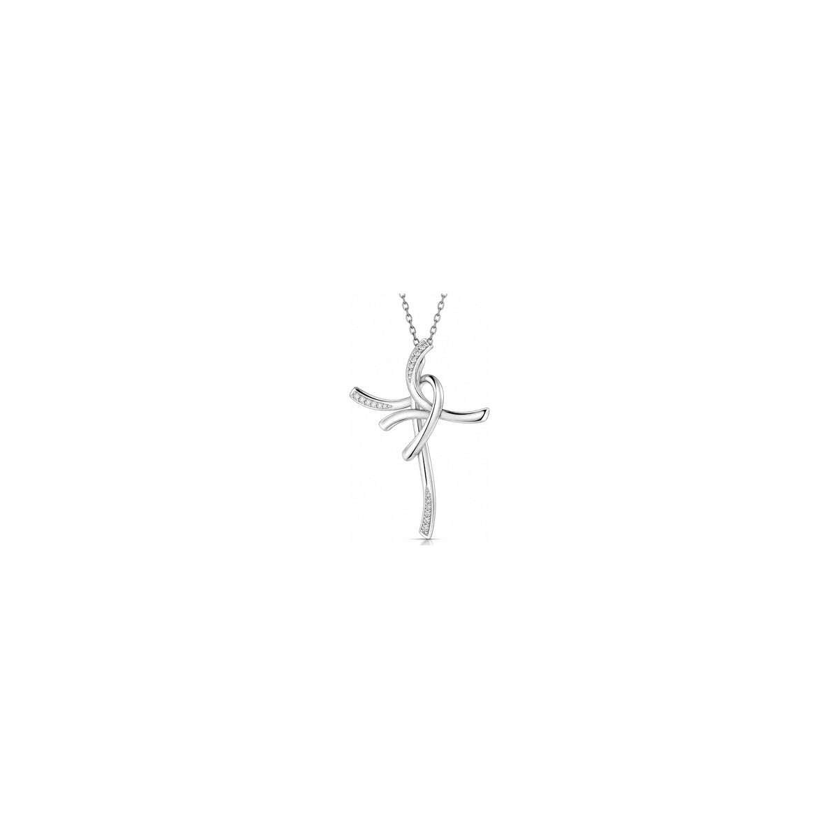 Cruz de mujer estilizada con diamantes naturales en oro blanco de 18kt AuriA
