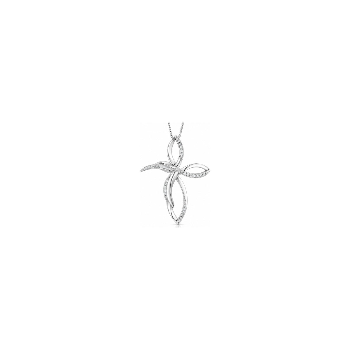 Cruz de mujer estilizada con diamantes naturales en oro blanco de 18kt AuriA