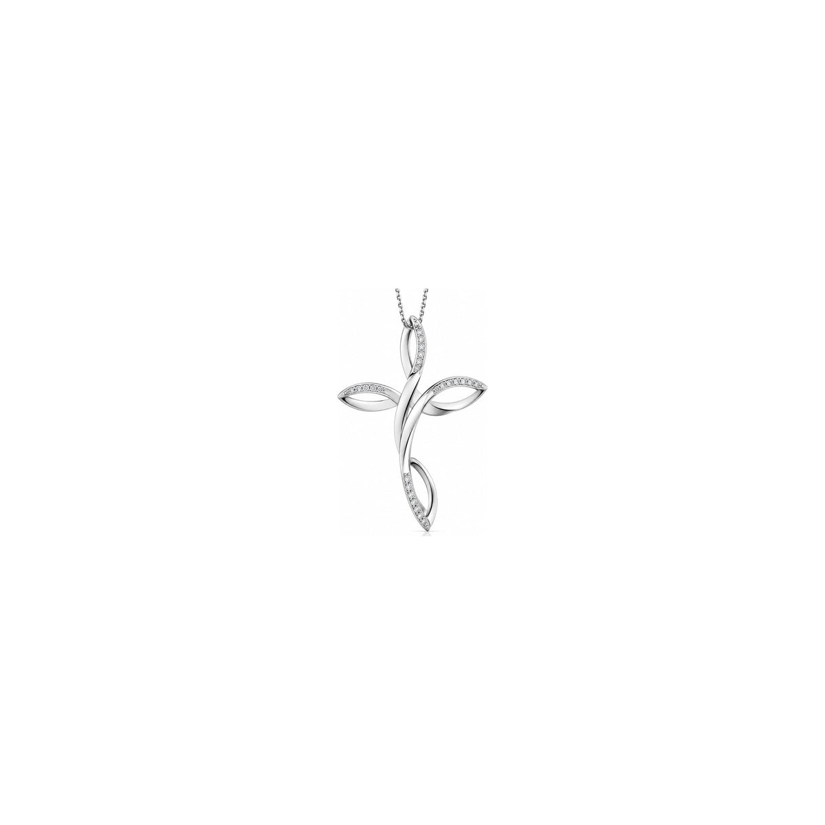 Cruz de Mujer Estilizada con Diamantes Naturales Oro Blanco 18kt AuriA