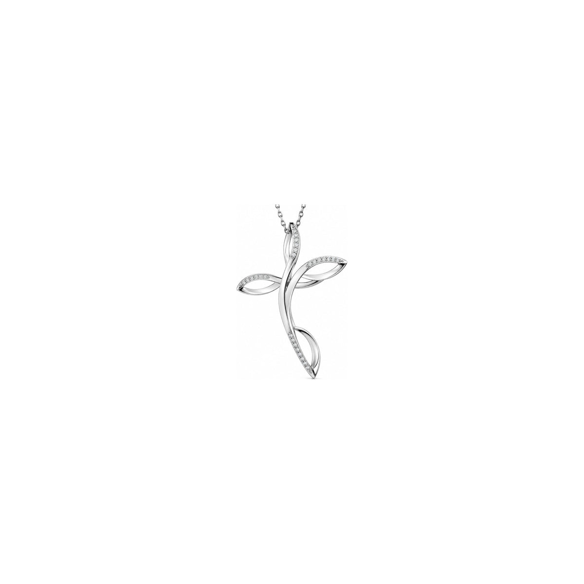 Cruz de mujer estilizada con diamantes naturales en oro blanco de 18kt AuriA